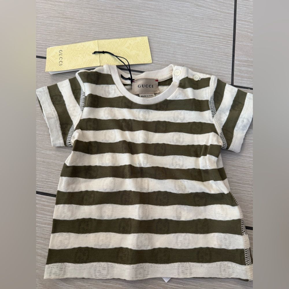 Brand new Gucci Green and Cream Striped Baby Onesie 3/6 months